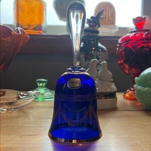 vintage cobalt blue crystal bell produced by Bohemia Glass in Czechoslovakia